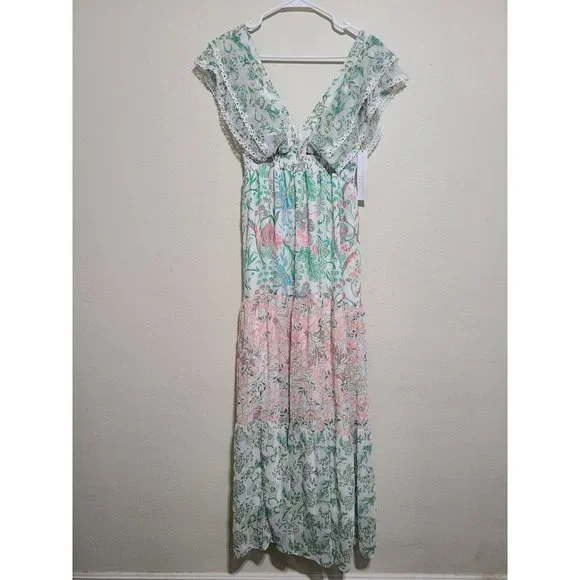 house of harlow green floral dress The Green Floral Burnout A-Line Slip Midi Dress main image 0